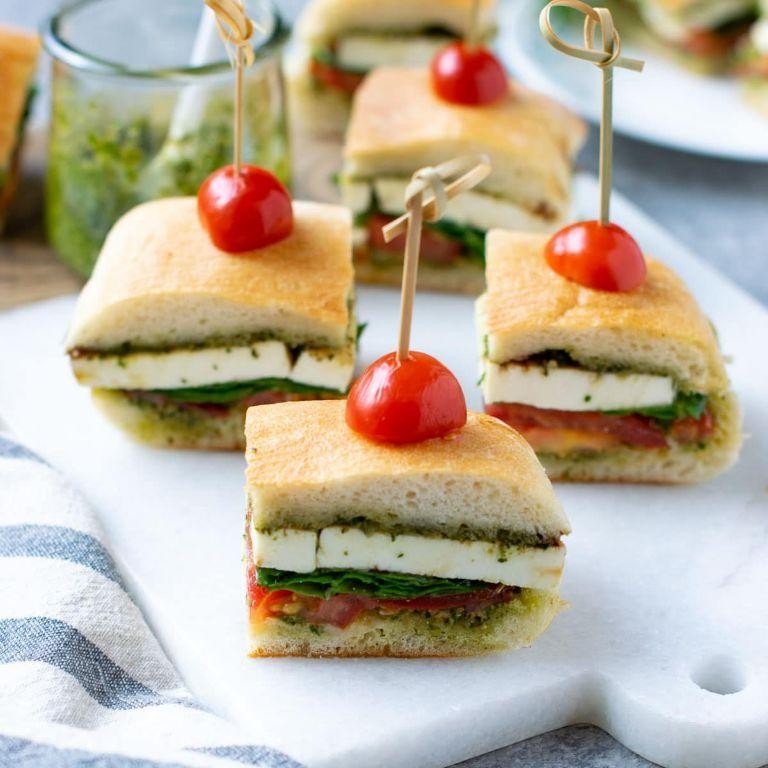Caprese Tea Sandwiches with Basil Pesto