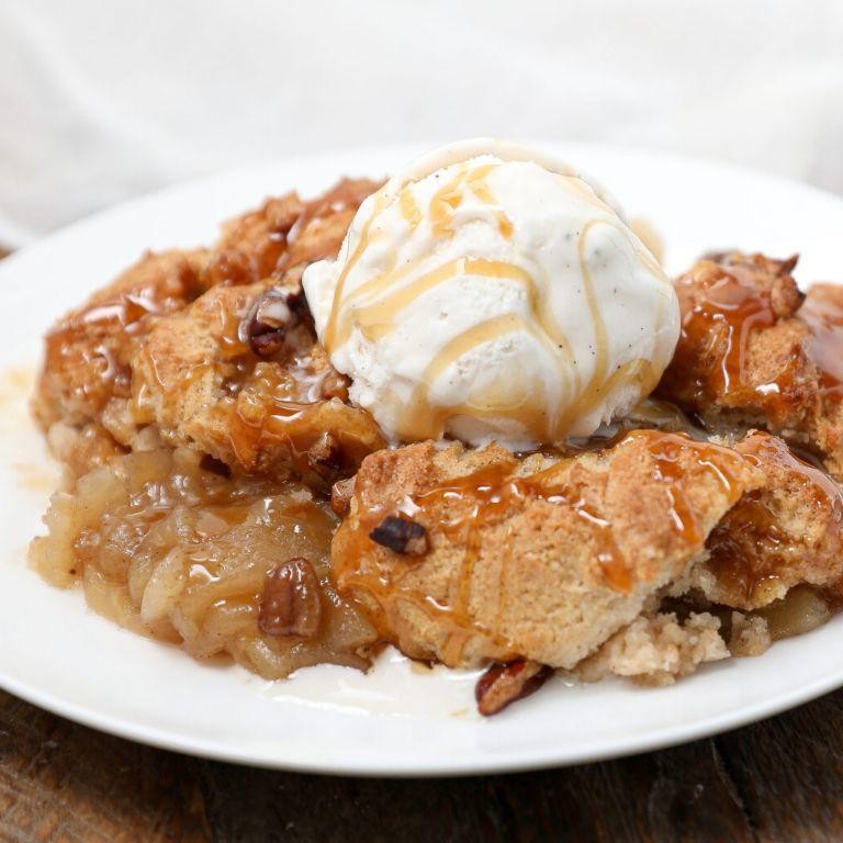 Caramel Apple Cobbler with Salted Caramel Sauce