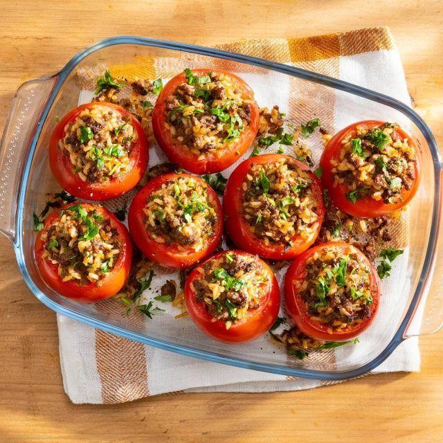 Carne Molida and Rice Stuffed Tomatoes