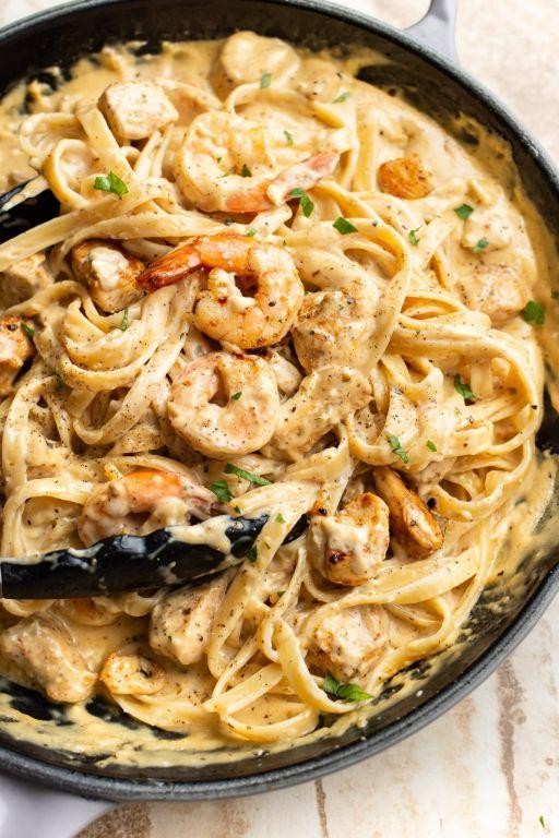 Cheesy Chicken and Shrimp Pasta Bake