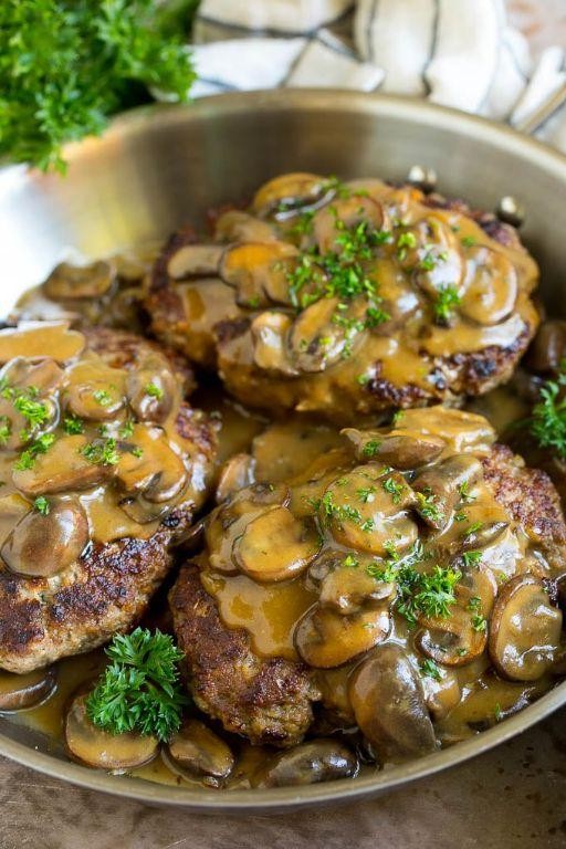 Cheesy Stuffed Hamburger Steak with Mushrooms