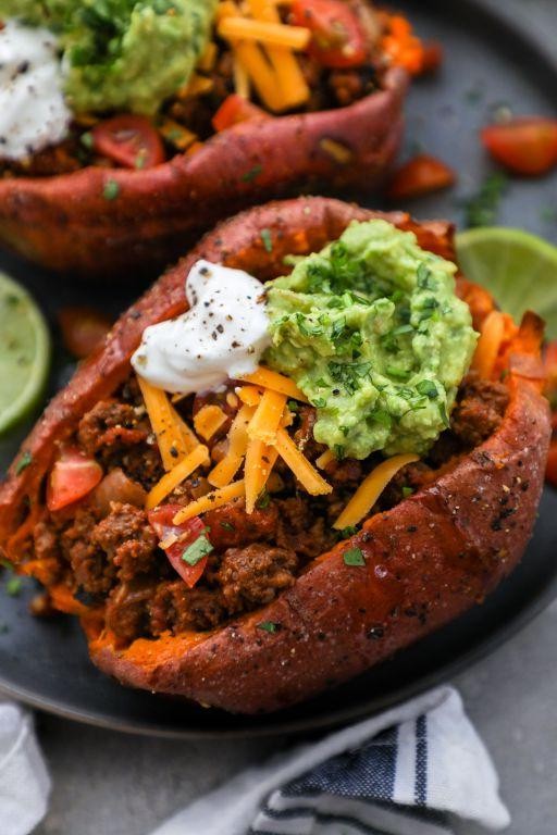 Cheesy Taco Stuffed Sweet Potatoes