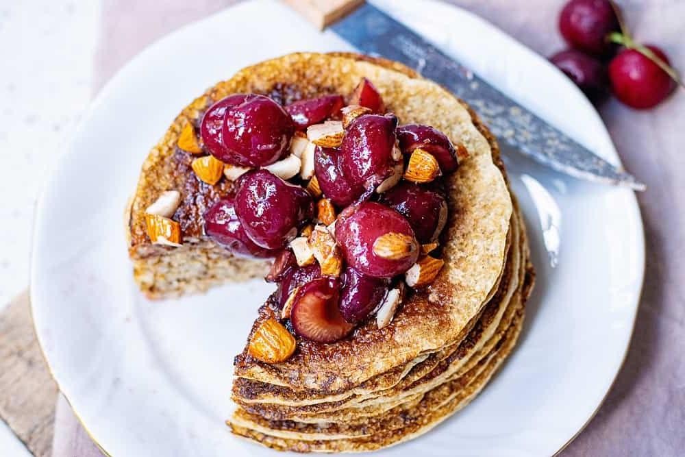Cherry Almond Oat Flour Pancakes