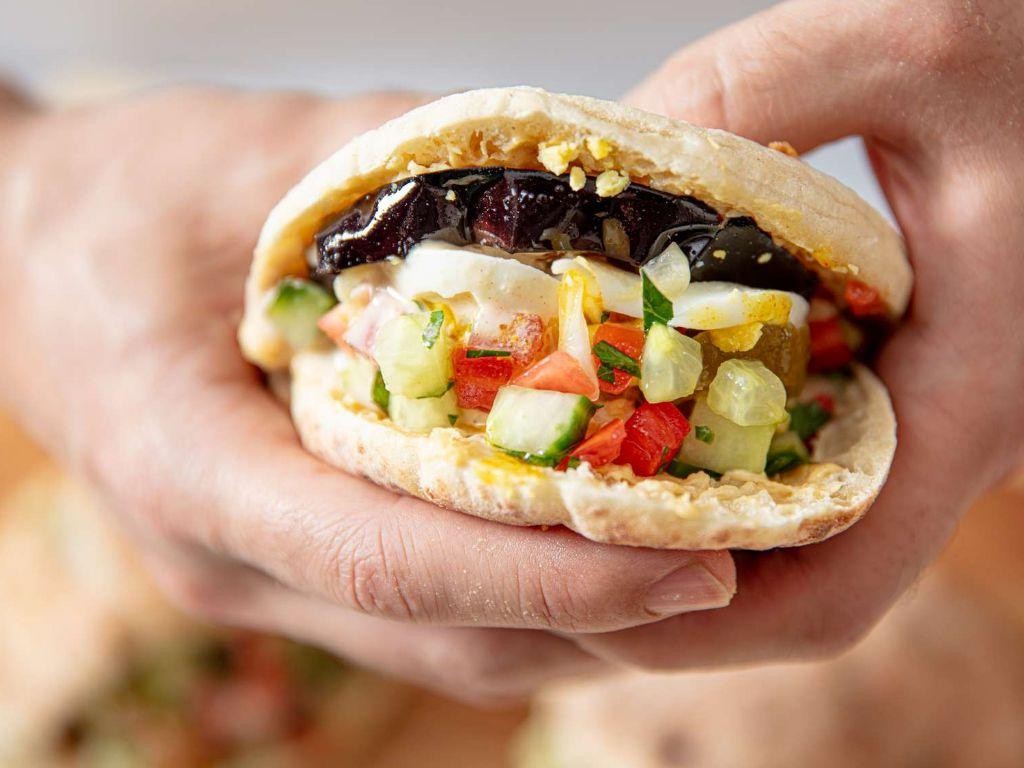 Chicken Sabich with Eggplant and Amba