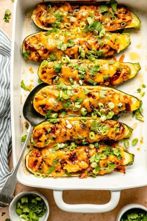 Chicken and Rice Stuffed Zucchini Boats
