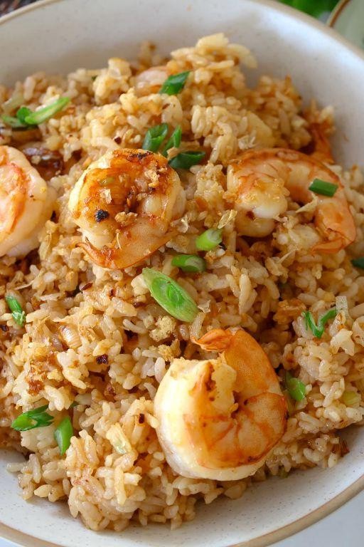 Chili Oil Shrimp Fried Rice with Crispy Garlic