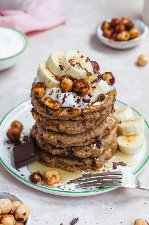Chocolate Hazelnut Oat Flour Pancakes