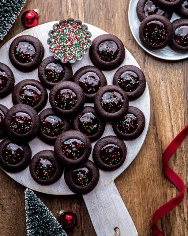 Chocolate-Dipped Thumbprint Cookies