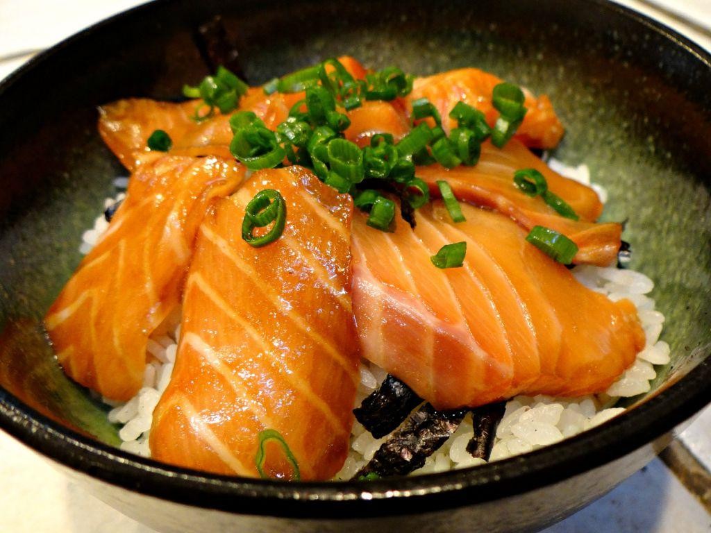Classic Salmon Sashimi with Soy Sauce and Wasabi