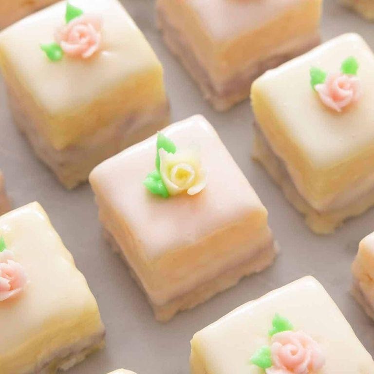 Classic Vanilla Petit Fours with Buttercream Frosting