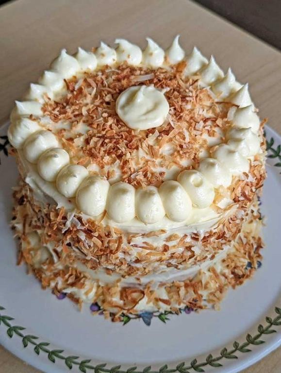 Coconut Cream King Cake with Toasted Coconut Topping