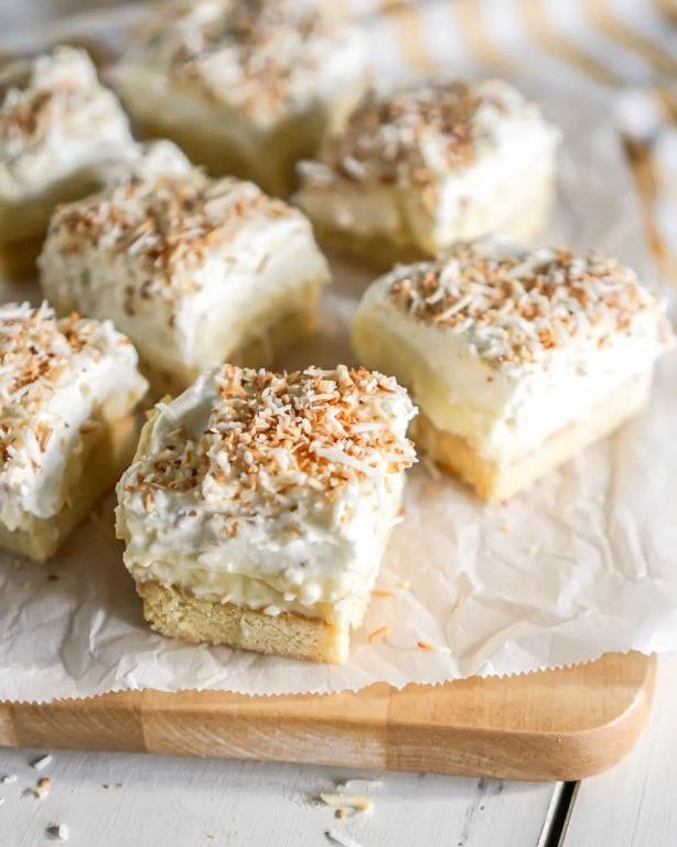 Coconut Cream Petit Fours Topped with Toasted Coconut