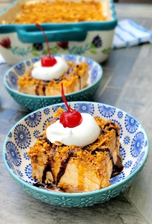 Coconut Crusted Fried Ice Cream with Caramel Sauce