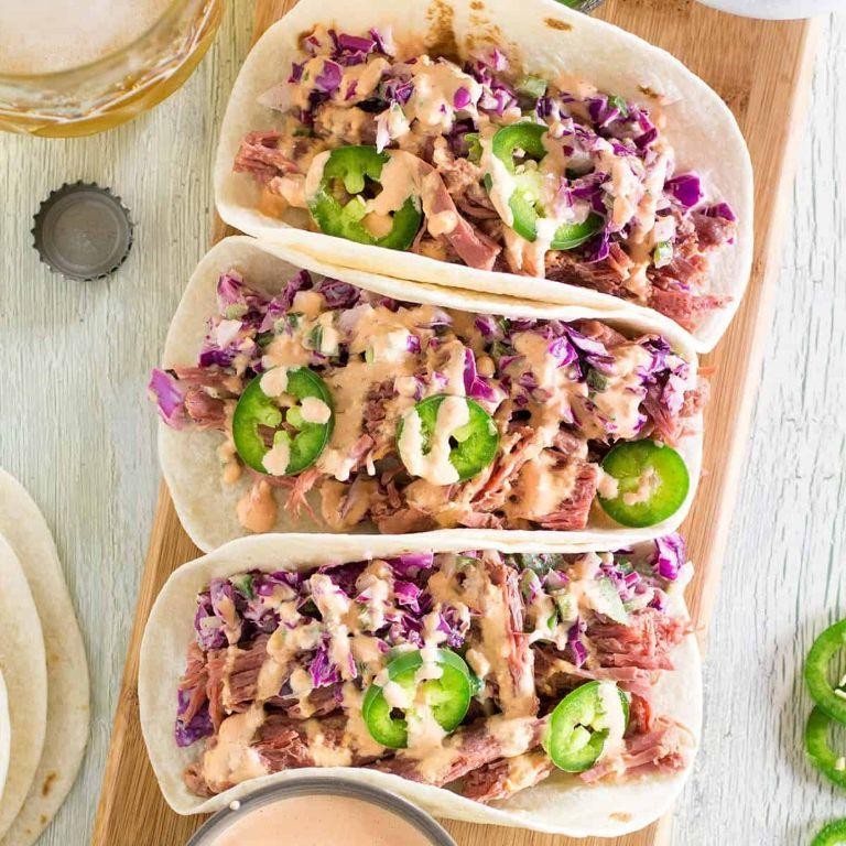 Corned Beef Tacos with Spicy Slaw