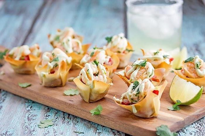 Creamy Avocado Lime Shrimp Wonton Tacos