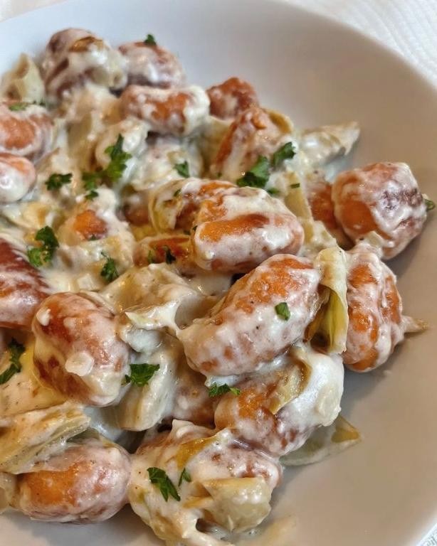 Creamy Garlic Parmesan Sweet Potato Gnocchi