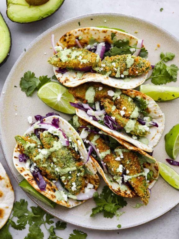 Crispy Avocado Street Tacos with Cabbage Slaw