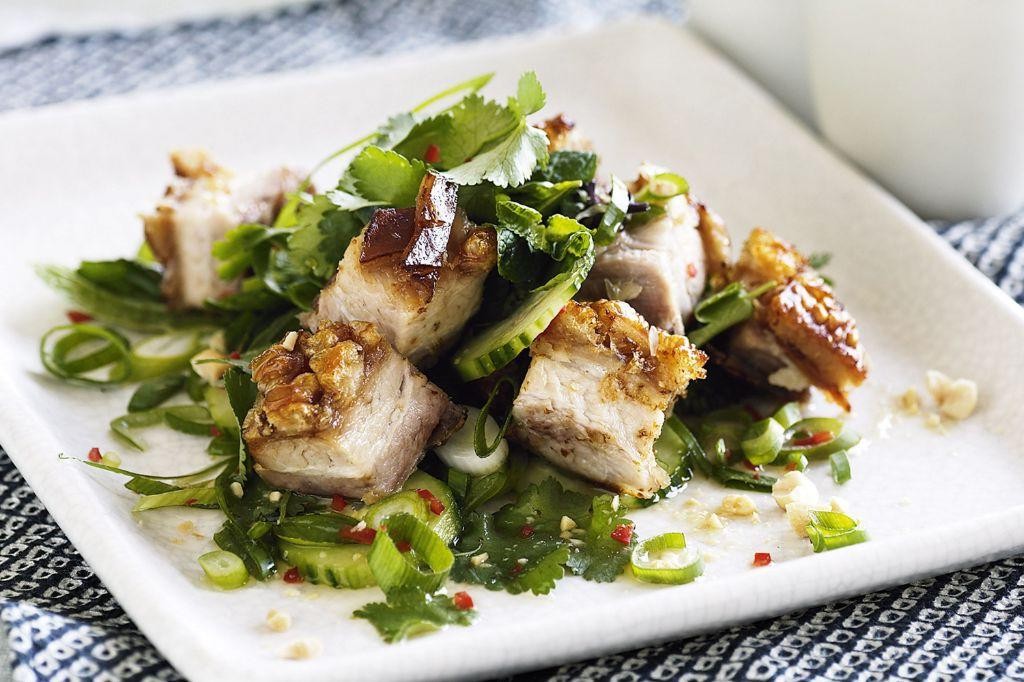 Crispy Skinless Pork Belly Salad with Mango and Mint