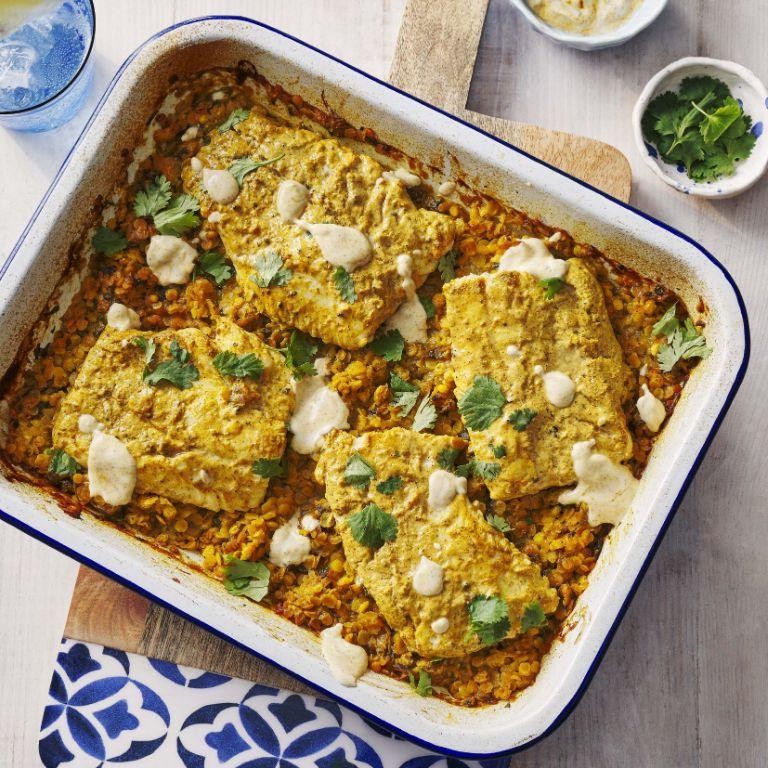Curried Fish and Lentil Bake