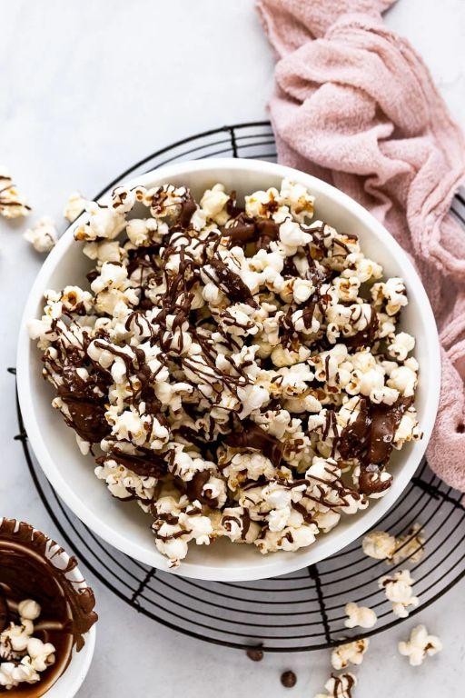 Dark Chocolate Drizzled Air Popped Popcorn