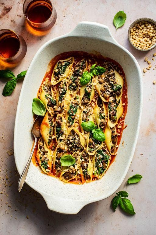 Dried Porcini Mushroom and Spinach Stuffed Shells