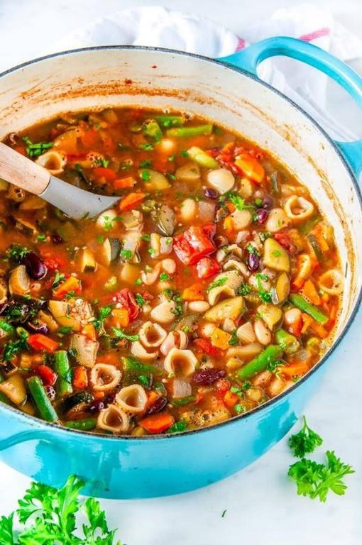 Dutch oven minestrone soup with seasonal vegetables