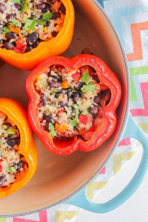 Dutch oven stuffed peppers with quinoa and black beans