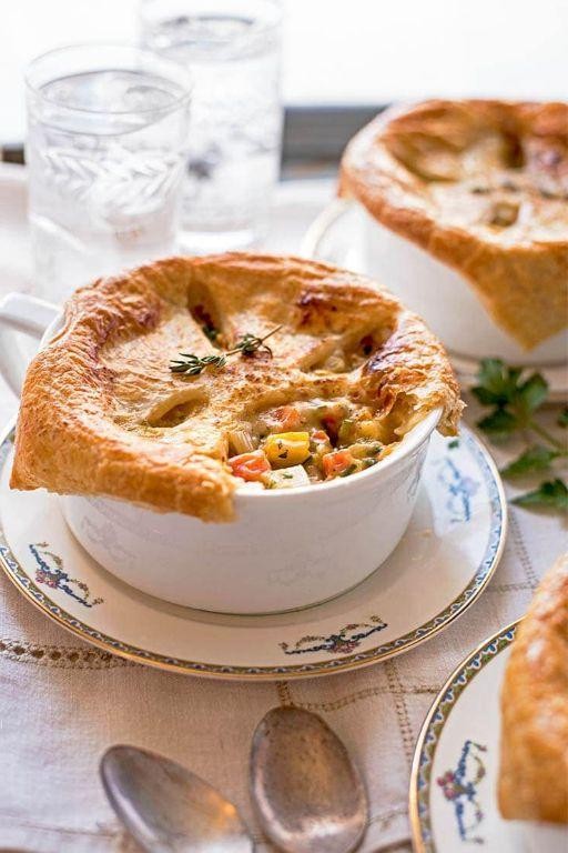 Dutch oven vegetable pot pie with flaky crust