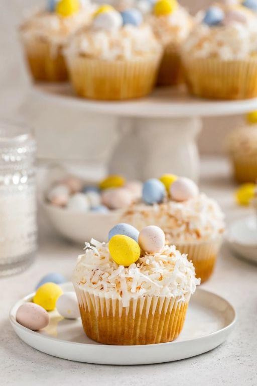 Easter Egg Nest Cupcakes with Coconut Shavings