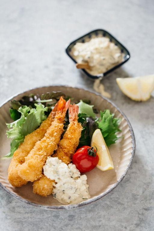 Ebi Fry Bento with Tartar Sauce and Mixed Greens