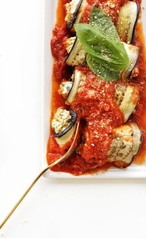 Eggplant and Shrimp Lasagna Rolls