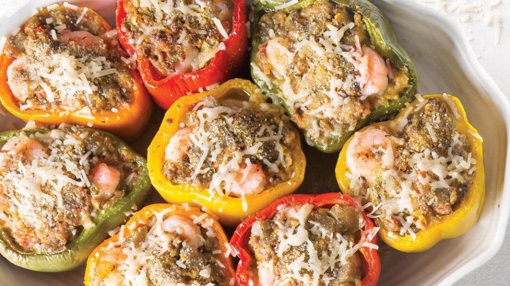 Eggplant and Shrimp Stuffed Bell Peppers