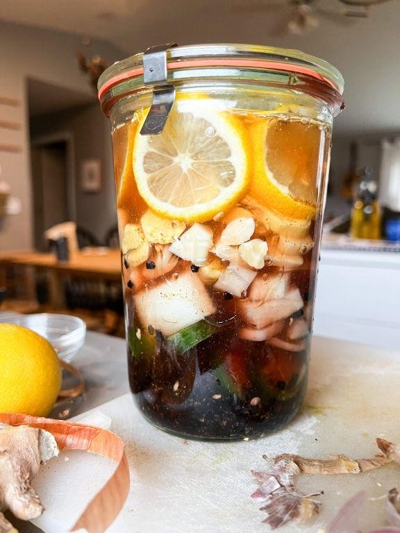 Elderberry-Enhanced Fire Cider