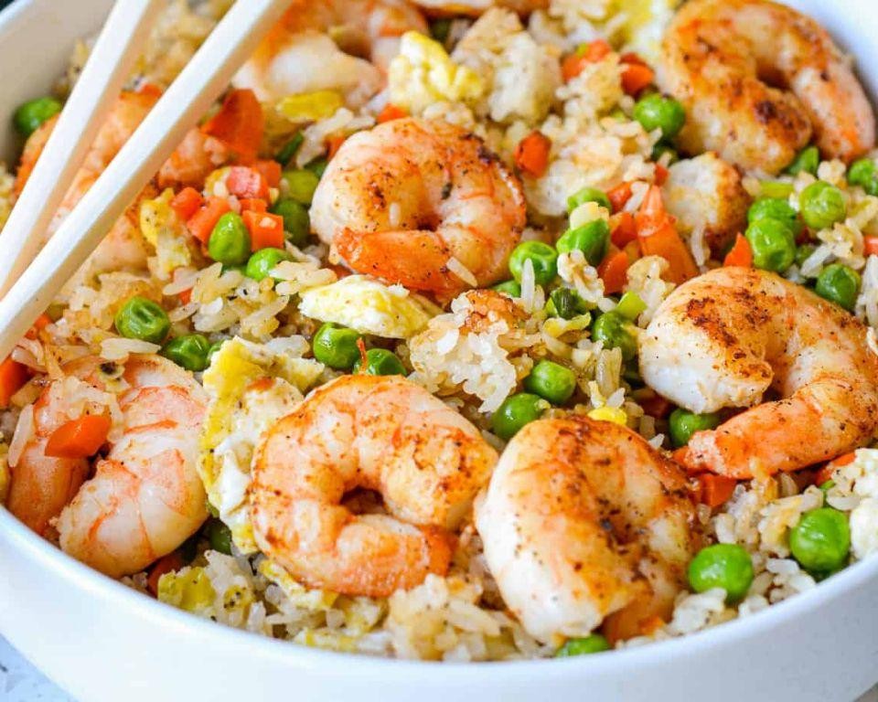 Five-Spice Shrimp Fried Rice with Carrots and Peas