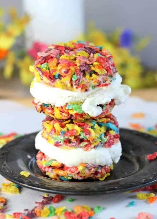 Fruity Pebbles Rice Crispy Ice Cream Sandwiches