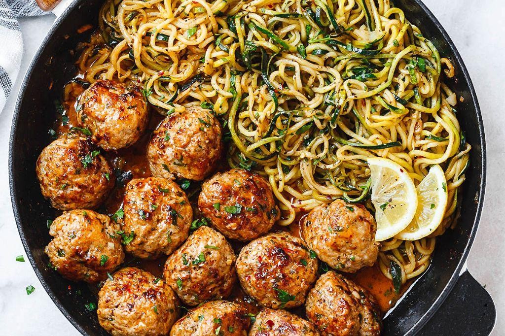 Garlic Butter Meatballs with Zucchini Noodles