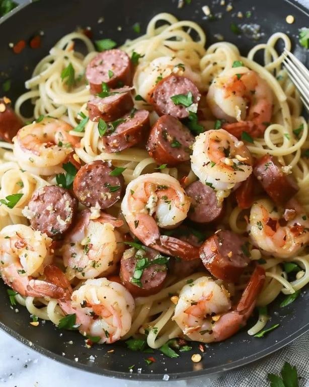 Garlic Butter Shrimp and Sausage Pasta