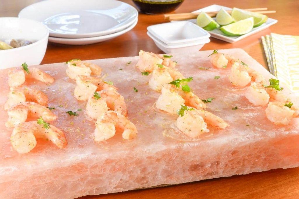 Garlic Butter Shrimp on Salt Block