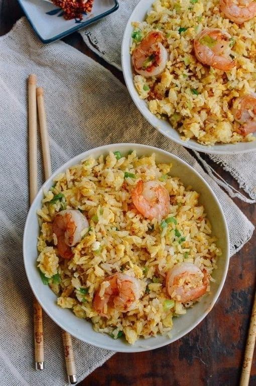 Ginger Garlic Shrimp Fried Rice with Sesame Oil