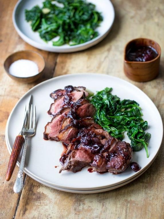 Goose Breast with Cherry Port Sauce
