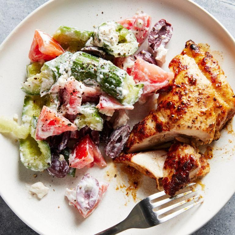 Greek Chicken Thigh Salad with Cucumber and Feta
