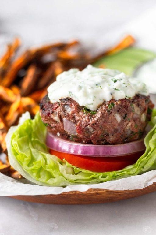 Greek Lamb and Beef Hamburger Steak with Tzatziki