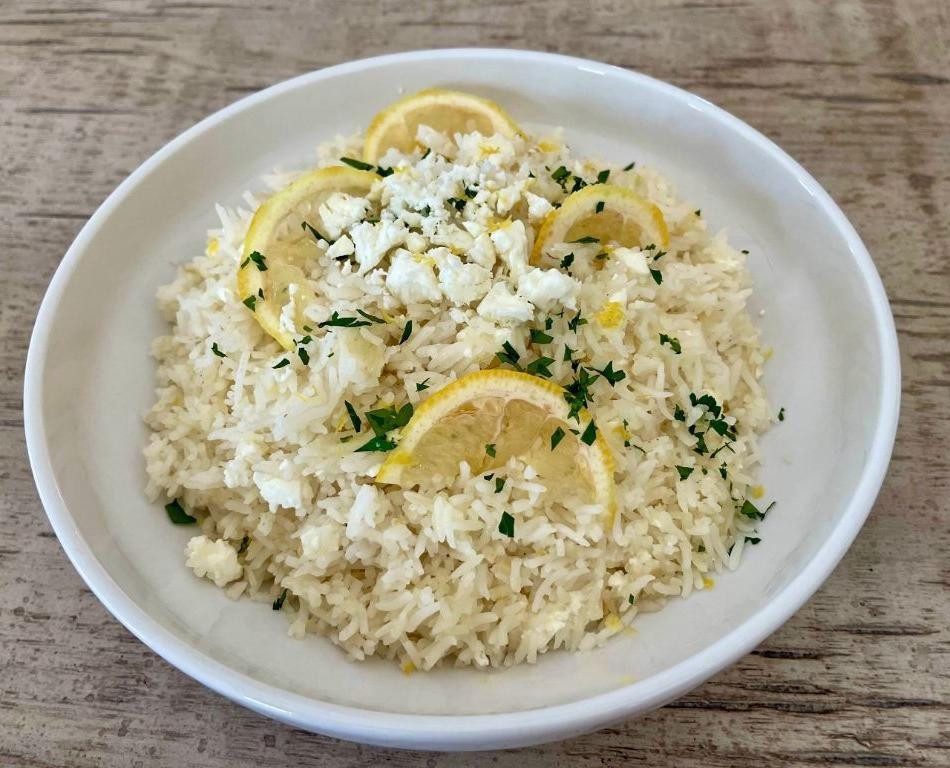 Greek Lemon Yellow Rice with Feta