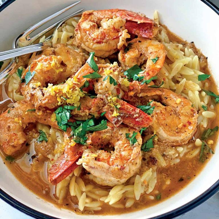 Greek Orzo with Garlic Butter Shrimp