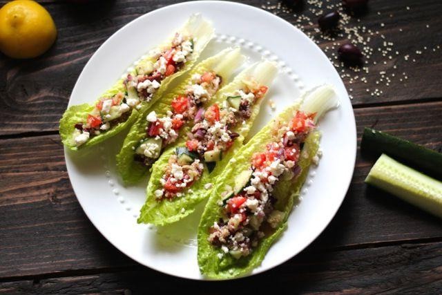 Greek Quinoa and Chicken Lettuce Wraps