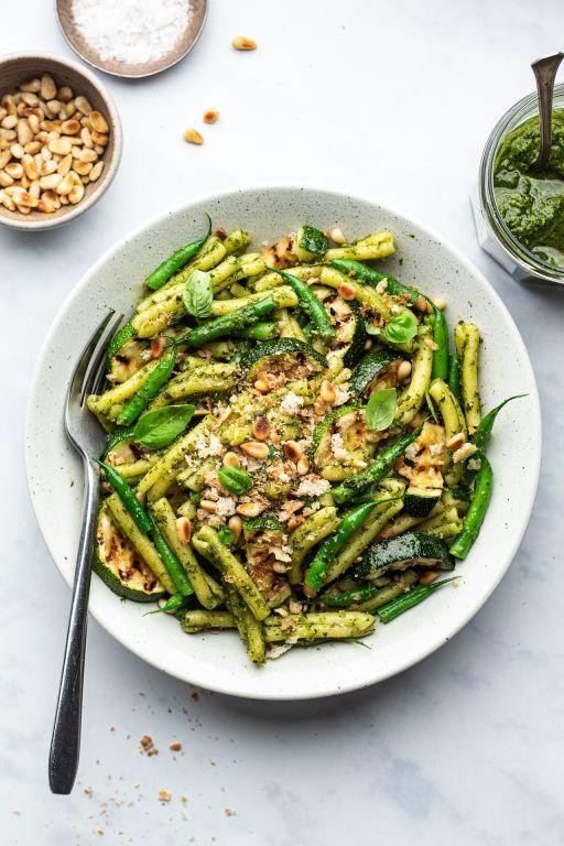 Green Bean and Carrot Pasta with Pesto Sauce