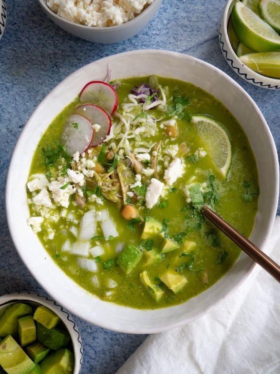 Green Chile Pork Posole with Avocado