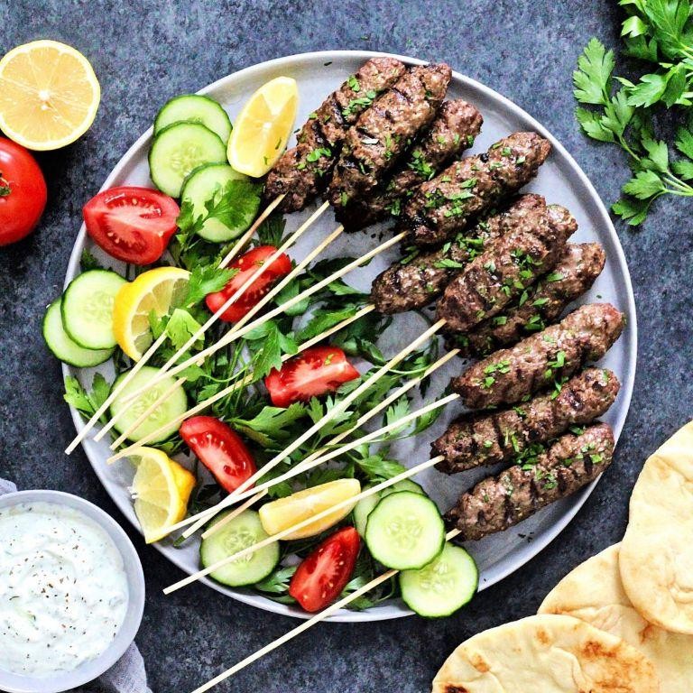 Grilled Beef Kebabs with Tzatziki Sauce
