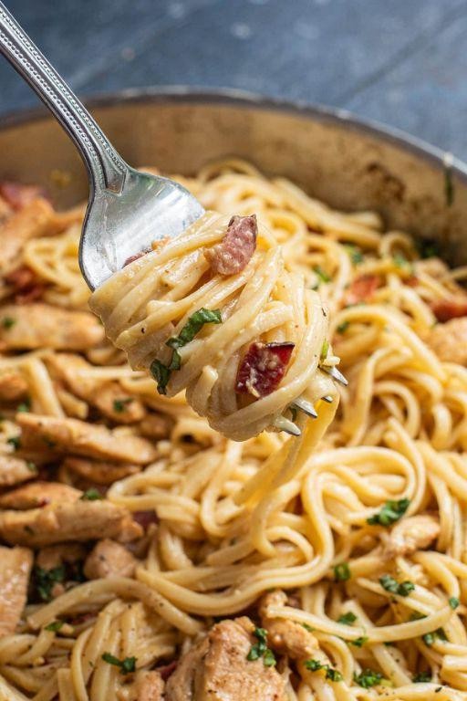 Grilled Chicken Carbonara Pasta
