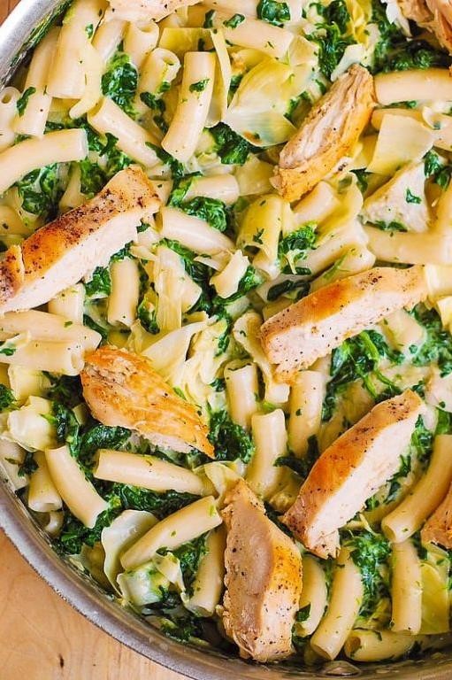 Grilled Chicken Pasta with Spinach and Artichokes